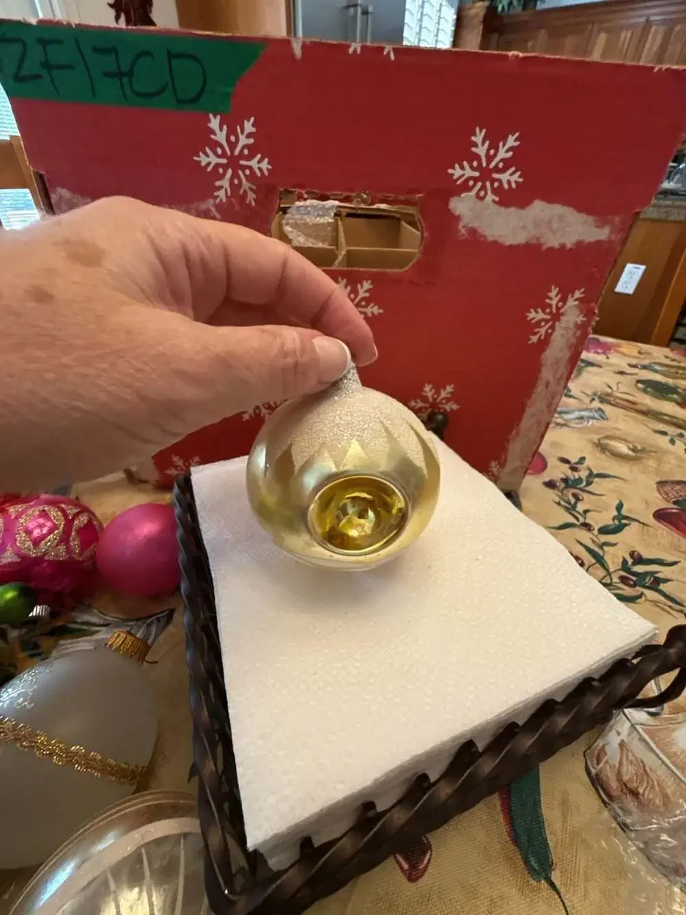 Vtg West Germany Mercury Glass Indent Glitter Christmas Ornament